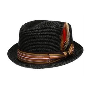 Men's Black Straw Fedora Hat